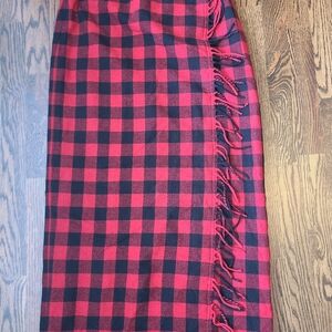 Liz Claiborne Lizsport Red & Black Buffalo Plaid Wool Wrap Skirt Lined 8